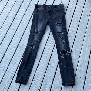 THRT Jeans Men's Denim Pants black paint splatter skinny destroyed